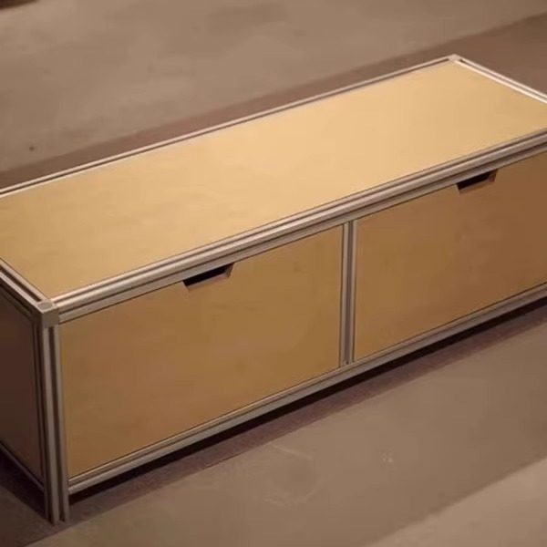 工业风铝型材咖啡店长凳海洋板储物柜卡座长椅子可定制