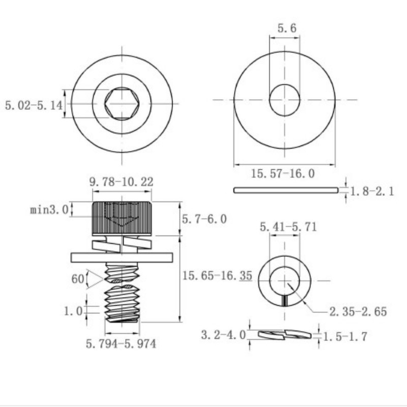 30不锈钢内六角大平垫三螺丝钉M5MM8M10*x1x1x18x20x