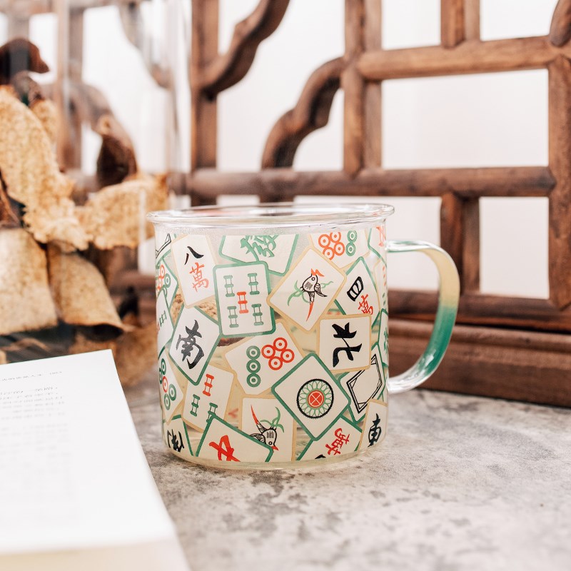 半宅国潮麻将杯耐热玻璃杯牛奶果汁咖啡早餐杯子长辈礼品创意水杯