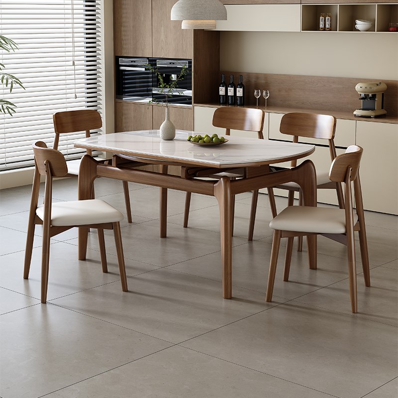 馨佰利岩板餐桌椅202新款家用小户型方圆两用客厅实木吃饭桌