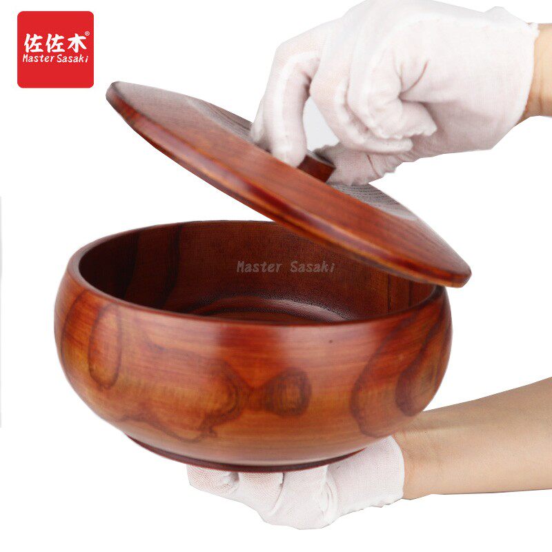 带盖果盆木碗果子器实木碗汤碗春饼碗酒店原木碗碗盖饭碗 无漆