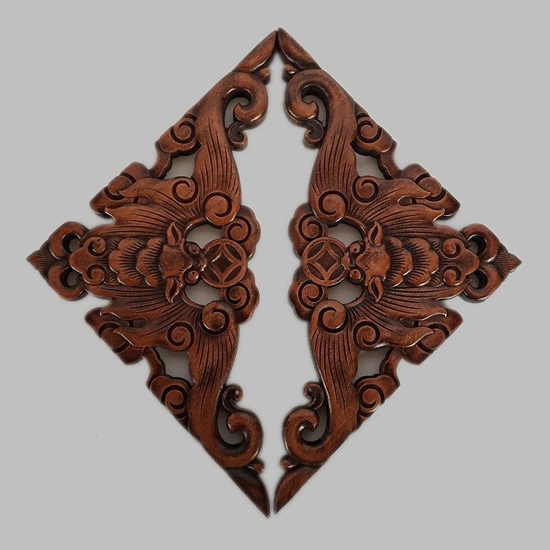 东阳木雕香樟木蝙蝠角花东阳木雕仿古家具雕花木挂落实木装修拼角
