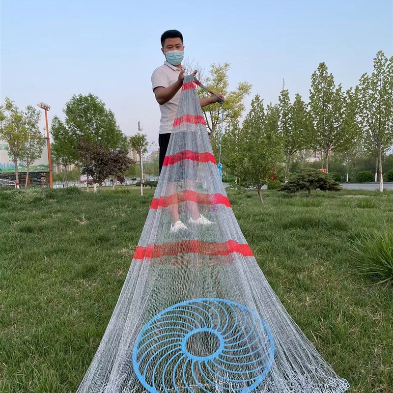 纯手工大力马线8编飞盘式撒网手抛网包芯钢丝拉线圆盘铁链鱼网铅