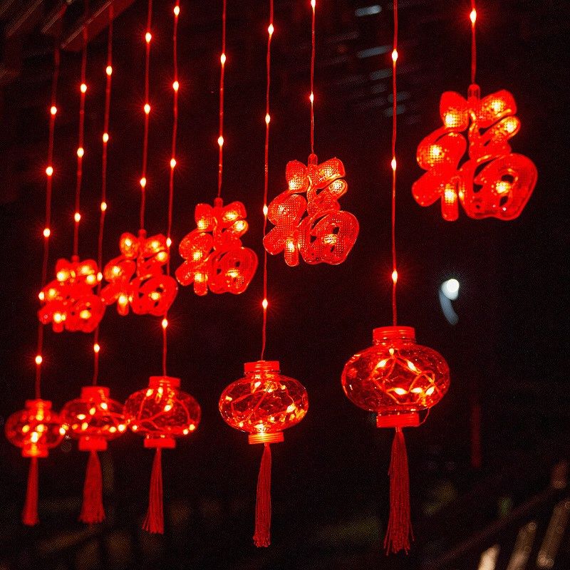 led彩灯闪灯装饰灯小彩灯led串灯春节红灯笼串窗帘灯挂灯