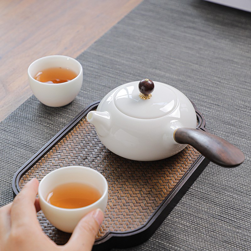 羊脂玉白瓷功夫茶泡茶壶茶具陶瓷用品西施壶侧把壶办公室会客家用