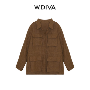 W.Diva【橡木】色织亚麻衬衫外套轻松休闲工装口袋53C162679