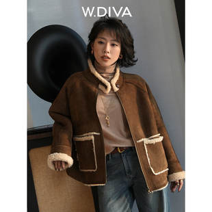W.Diva【双面宣言】双面穿包边微廓形麂皮绒羊毛外套DWZWFD0012