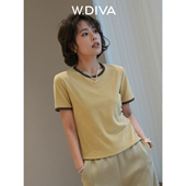 W.Diva T恤通勤DWASTD0114 撞色罗纹短袖 遇见 进口基础款