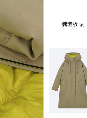 W.Diva【远方】驼色中长款立裁风帽风衣90白鹅绒外套4C135D216