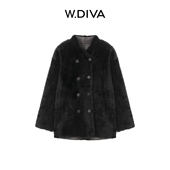 静奢极简廓形小V领长款 W.Diva 赫本之夜 皮毛一体54C013047