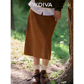 W.Diva 侧写格调 美拉德分割线质感绒面羊皮半裙女53K302771