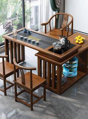 实木茶桌茶TMK台型阳台新中式家用旋转泡户茶台移动一茶桌体小一