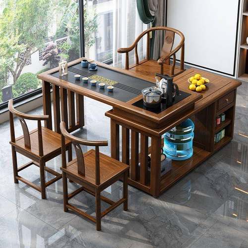 实木茶桌茶TMK台型阳台新中式家用旋转泡户茶台移动一茶桌体小一