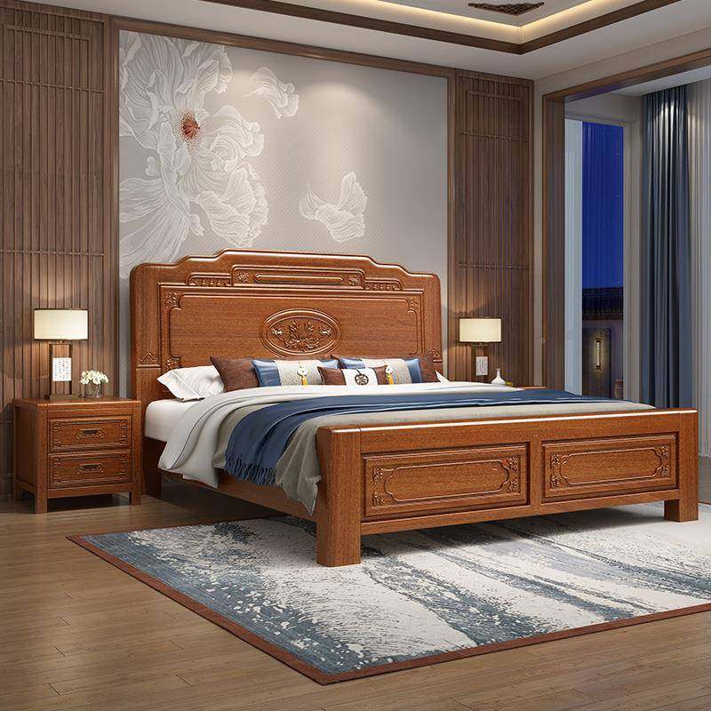 花梨全实木1.5菠萝格木1.8双人床主卧大米床木中式仿古591#雕花老