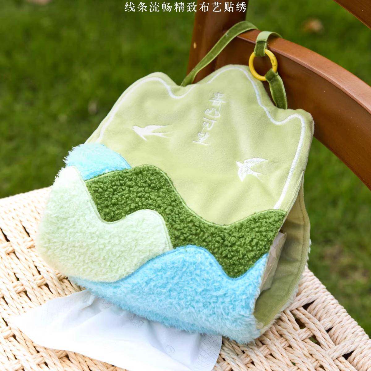 古无品牌/新中式风布艺车载纸巾纳袋绑收带悬巾挂式抽拉纸盒车上