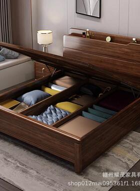 现简约桃木储全实木榫代卯结构高箱物1胡.8米主88826卧双人大床