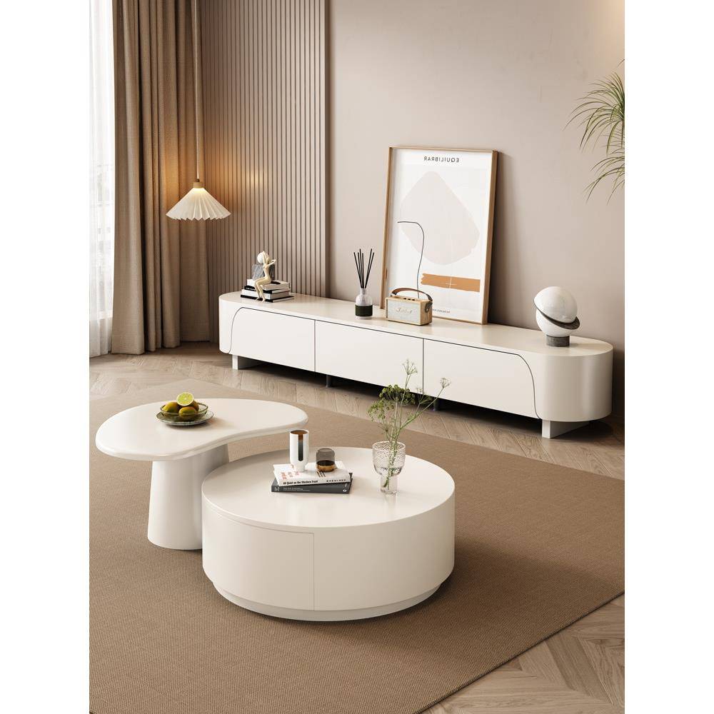 M-001奶风客厅小户约型感油猫爪茶几圆家形现代简用轻奢茶几电视