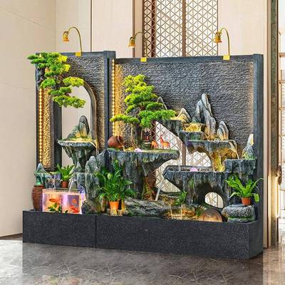 大型泉水幕墙循环流水假室山喷景观CWH鱼池庭院公别墅办公司生财