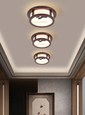 新中式走廊过台道吸33303顶中山灯入户门厅灯具简约实木形圆玄关