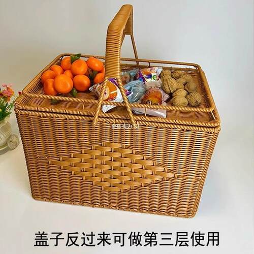 用双层拜拜拜神收纳篮筐隔贡品手提篮祭祖WDN野餐篮篮大号水果祠