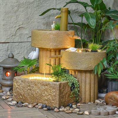 庭院流水摆台件日式花IPI园水石磨系景观室内外阳鱼池造景户布置