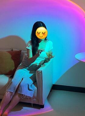 水波日氛阳21980围灯日落灯网纹红款客厅落地灯直播间背景夕落灯