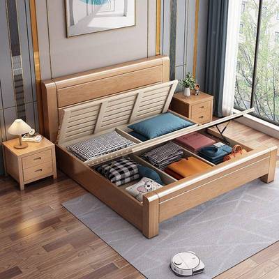 主工厂直销卧5665原木加厚榉木实木米床人1.8米双人1米5单床2米x2