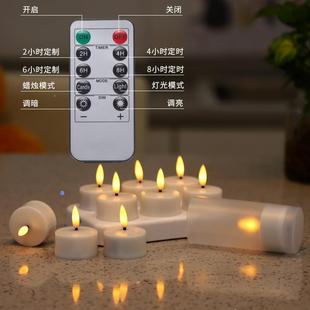 6座l布ed电子无421焰蜡蜡烛充定时电遥控仿真火苗装 饰告白置电子
