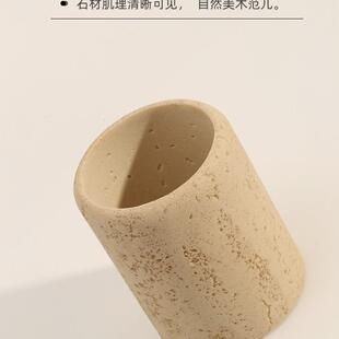洞石笔筒轻感办公室桌盒面奢收纳创办公桌F97H7TS5意简约摆件笔座
