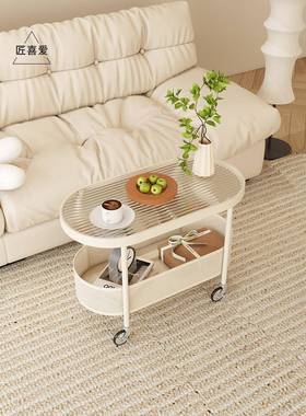 奶油风沙代JXA-1发玻边几可移动边柜简约现床头侧边茶几钢化璃柜