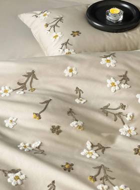 淡花雅柔软轻奢风巾用贡缎长绒YJL棉毛绣床上品纯棉家用四件套