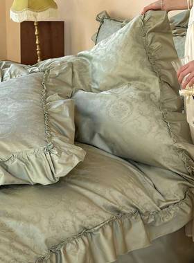 法式复10947花套古风长绒棉提四件套浪漫荷叶花边全棉18.m被床上