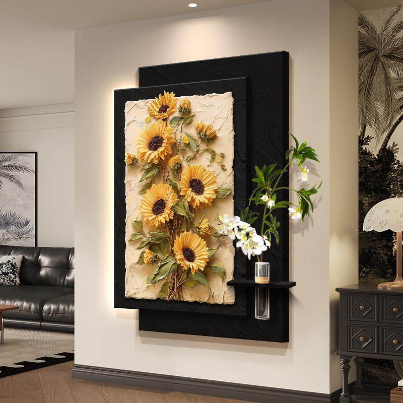 025新款玄2关感应带灯装饰画入户对正门氛围感挂画FJD向日葵水培