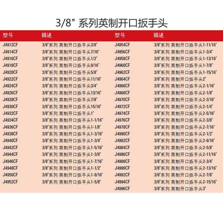 10MM4系英制开列口扳手头3/8英制开手口J4934CF扳头1-1/16寸J493C