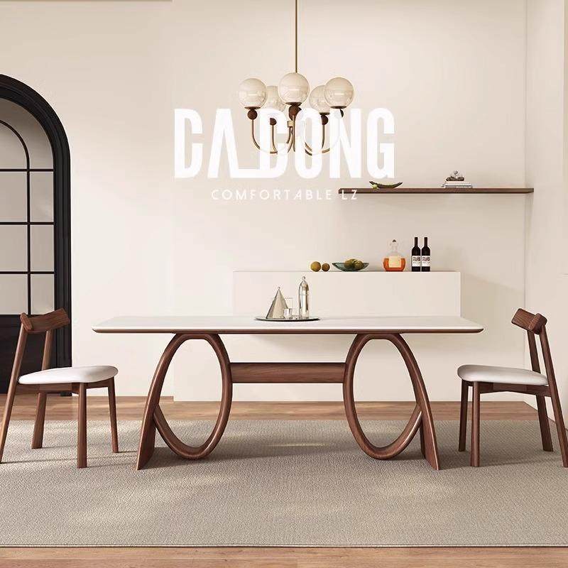 中古风型白蜡木实木岩板餐胡桃色124法式奶风油简约家桌用小户饭,商业/办公家具,餐桌椅系列,淘宝优惠券,粉丝福利购,淘宝优惠卷