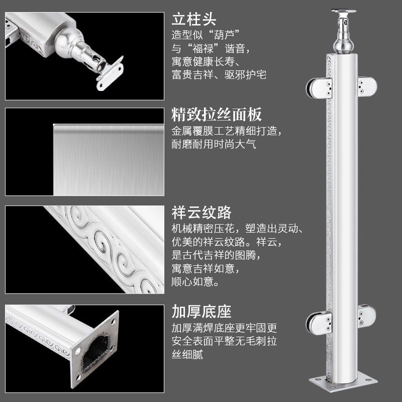 新款免打孔玻璃鱼嘴夹不锈钢楼梯立柱扶手阁楼护栏户外家用阳台