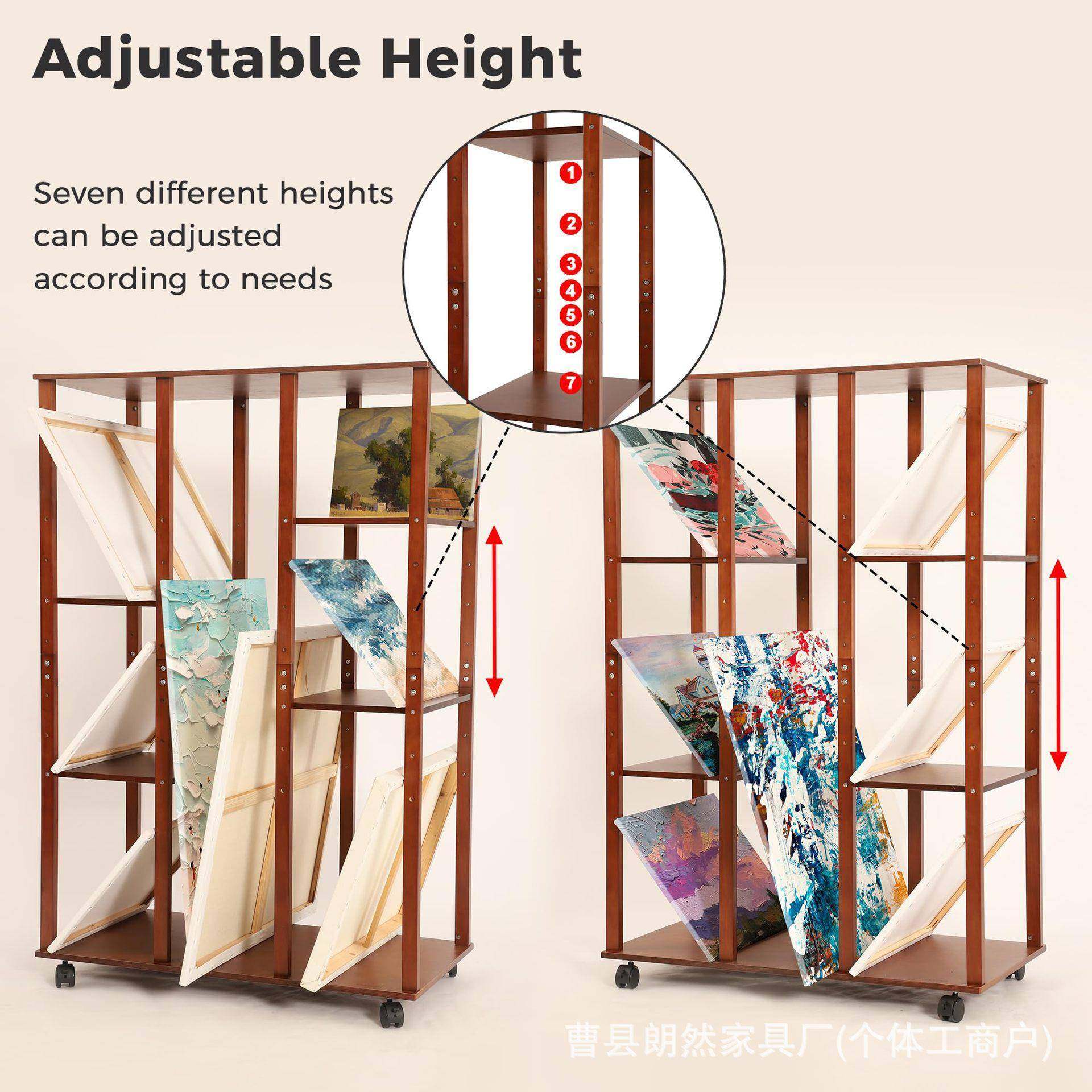木制油画置物框架工作室木制油画画多层艺术廊储板物架带滑轮绘画,收纳整理,书桌收纳置物架,淘宝优惠券,粉丝福利购,淘宝优惠卷