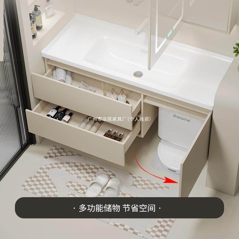 陶放913瓷一体实木浴室柜组合池扫地盆机器人洗手洗脸高端风水镜