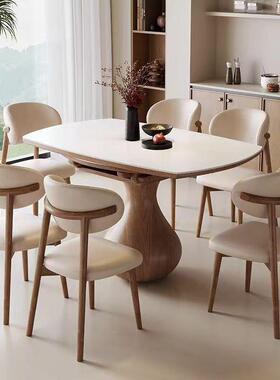 复古实ZZG木用伸缩餐简桌古风岩板代家用现约小户型折叠两圆桌饭