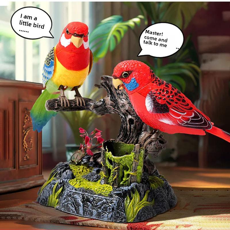贵庚声控感应鹦鹉彷真鸟玩具假鸟会叫会动会学说话小鸟摆件电子鸟