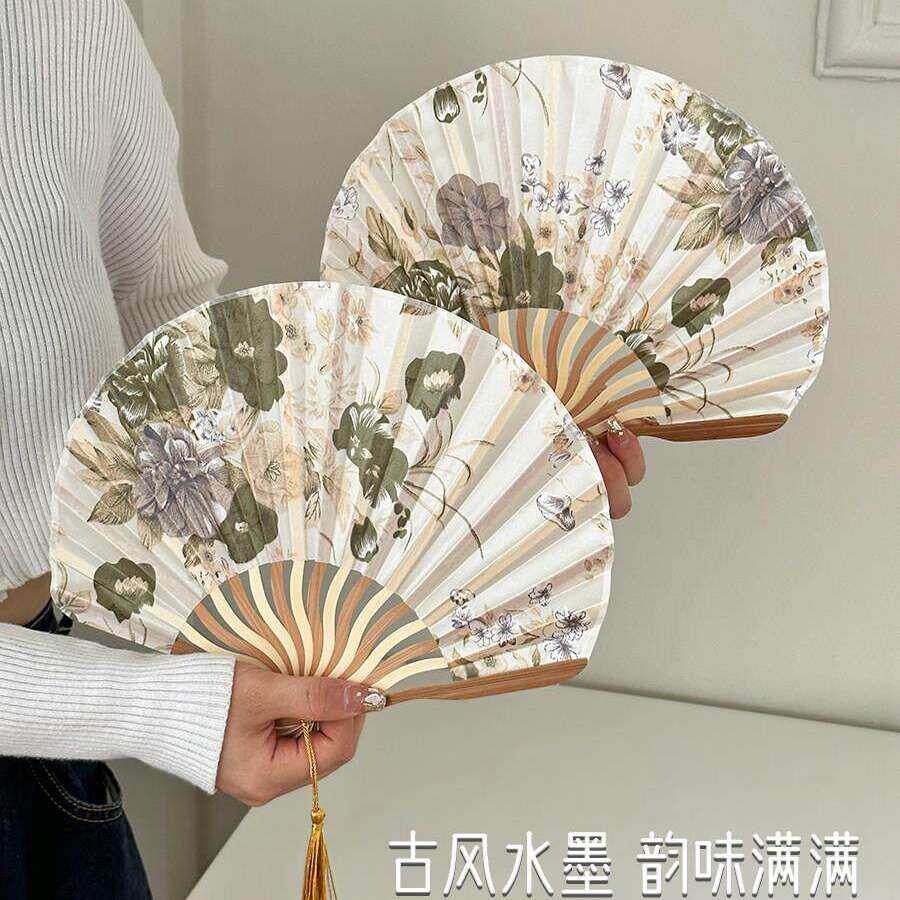 龙刀扇女式折扇日本和风绢布贝壳扇随身可携式古风小折叠扇中国风