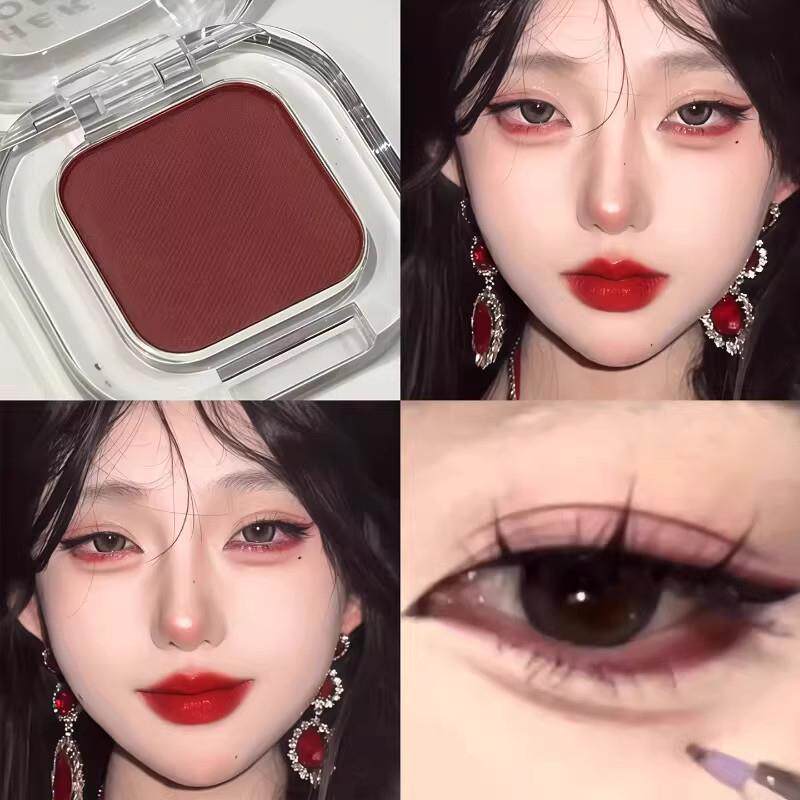 鞠式破碎感红棕色下至！2026新款单色眼影盘多用卧蚕酒红色初学者