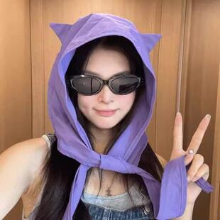 小恶魔绑带速干防晒遮阳帽女薄款护耳头巾帽子可爱猫耳朵小众出游