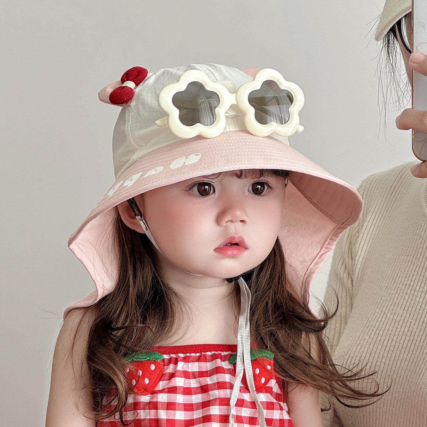 儿童薄款遮阳帽子夏季防紫外线大帽檐披肩帽男女宝宝空顶带墨镜帽