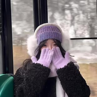 紫色和下雪也很搭！韩系冬天保暖帽子女款毛绒2025新款显脸小可爱