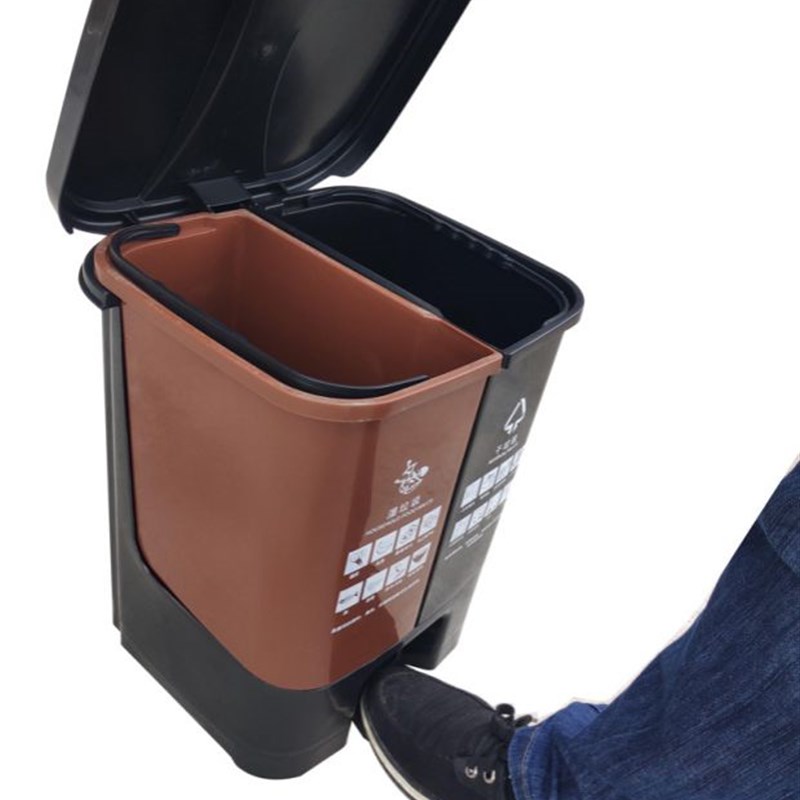 二分三分色桶塑料垃圾分类垃圾桶脚踏式可回收干湿厨余有害分类