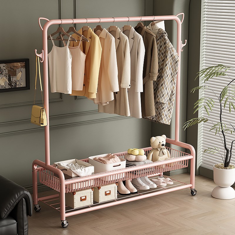 挂衣架落地卧室家用室内可移动晾衣杆架阳台小型晾衣杆简易衣帽架