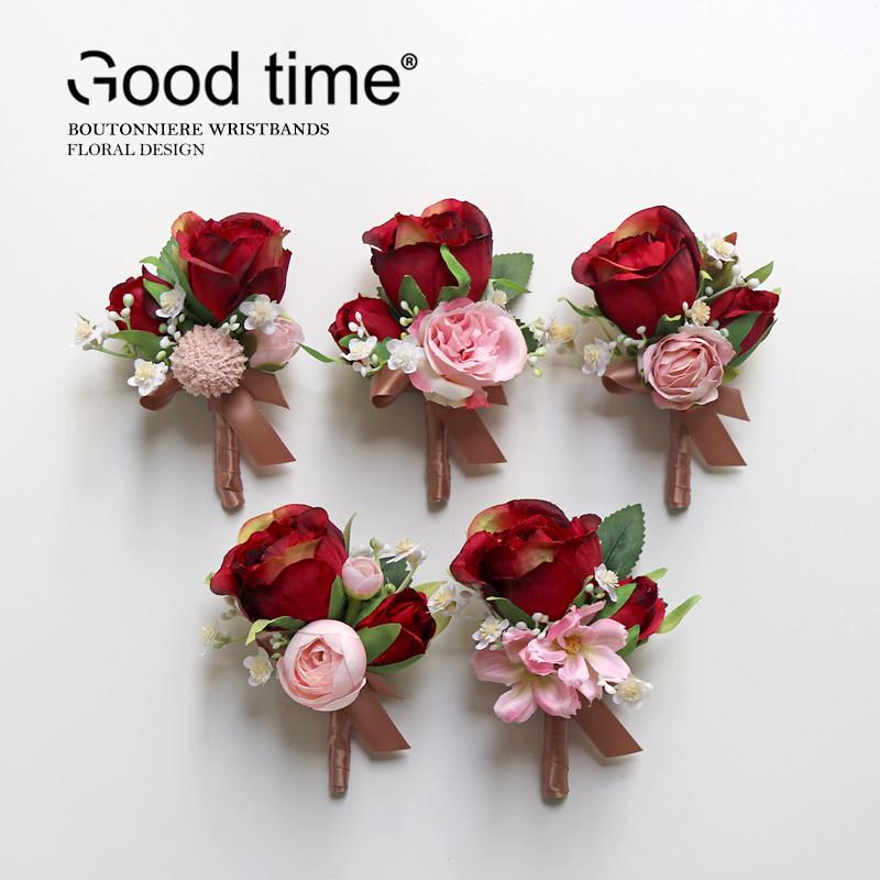 高级咖啡调胸花手腕花新郎新娘襟花伴娘姐妹手花结婚礼牡丹橙玫瑰