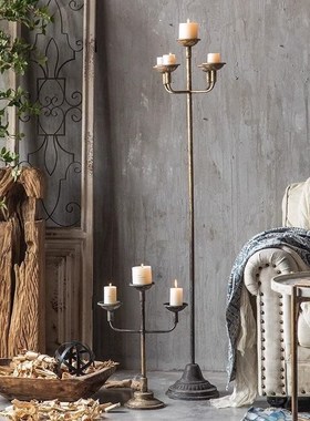 覆古铁烛台家庭地板站立的装饰品B&B模型房酒店装饰创意照片道具