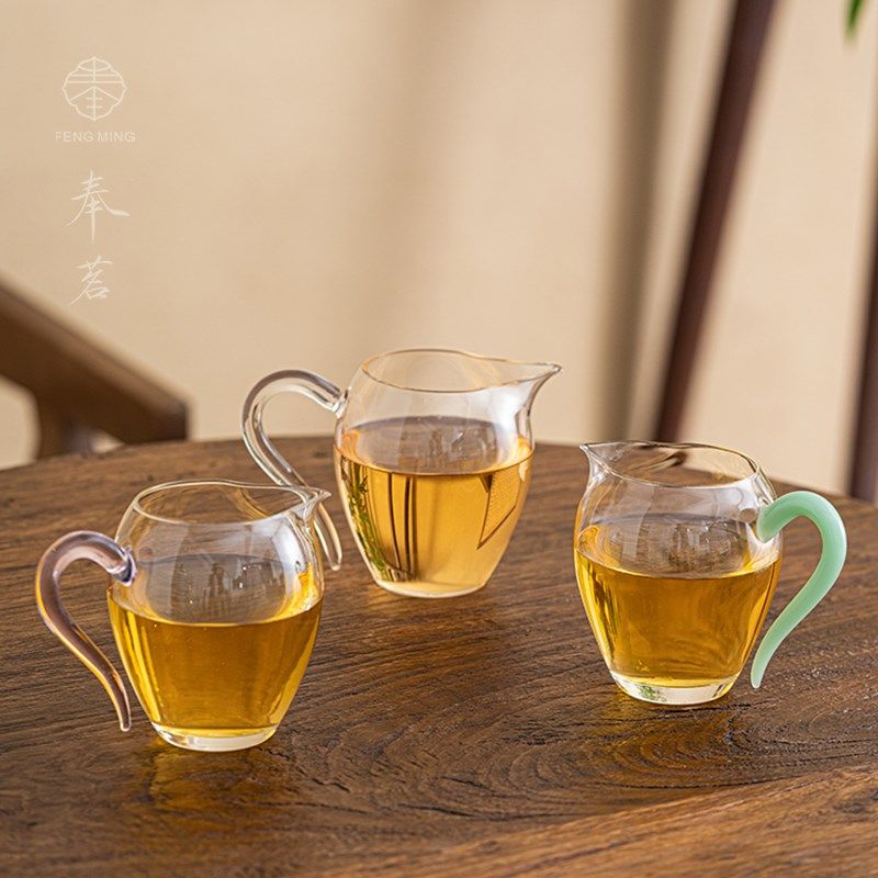 奉茗透明高硼硅玻璃公道杯加厚带把家用耐热防烫茶海功夫茶具